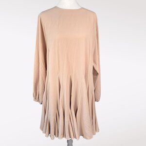 Gianni Bini Mini Dress Beige Long Sleeve Pleated Hem Keyhole Back XS
